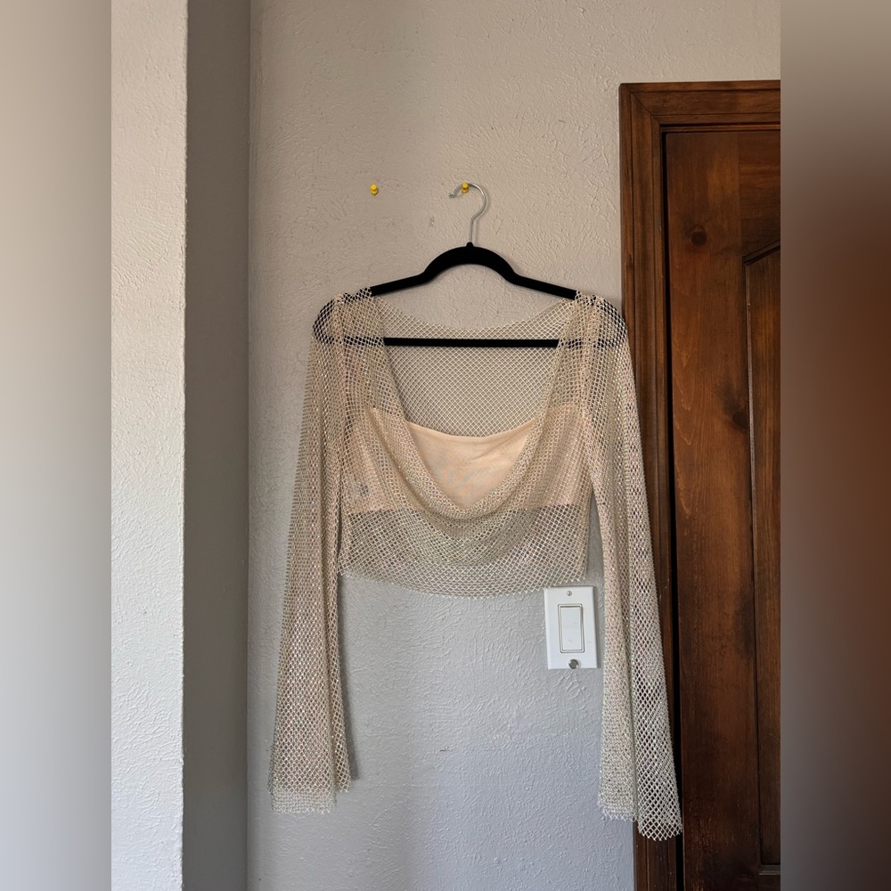 Hilton Diamante Mesh Cowl Top - Cream